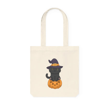 "Purrfectly Spooky Pumpkin" Woven Tote Bag