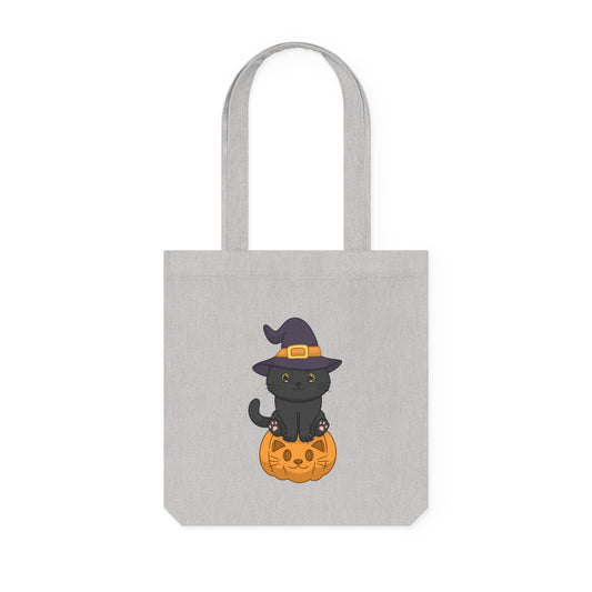 "Purrfectly Spooky Pumpkin" Woven Tote Bag