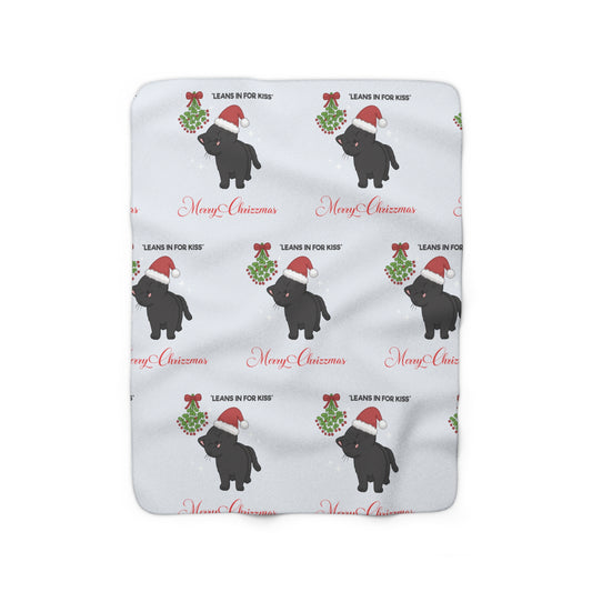 Mistletoe *Leans In For Kiss* Sherpa Fleece Blanket